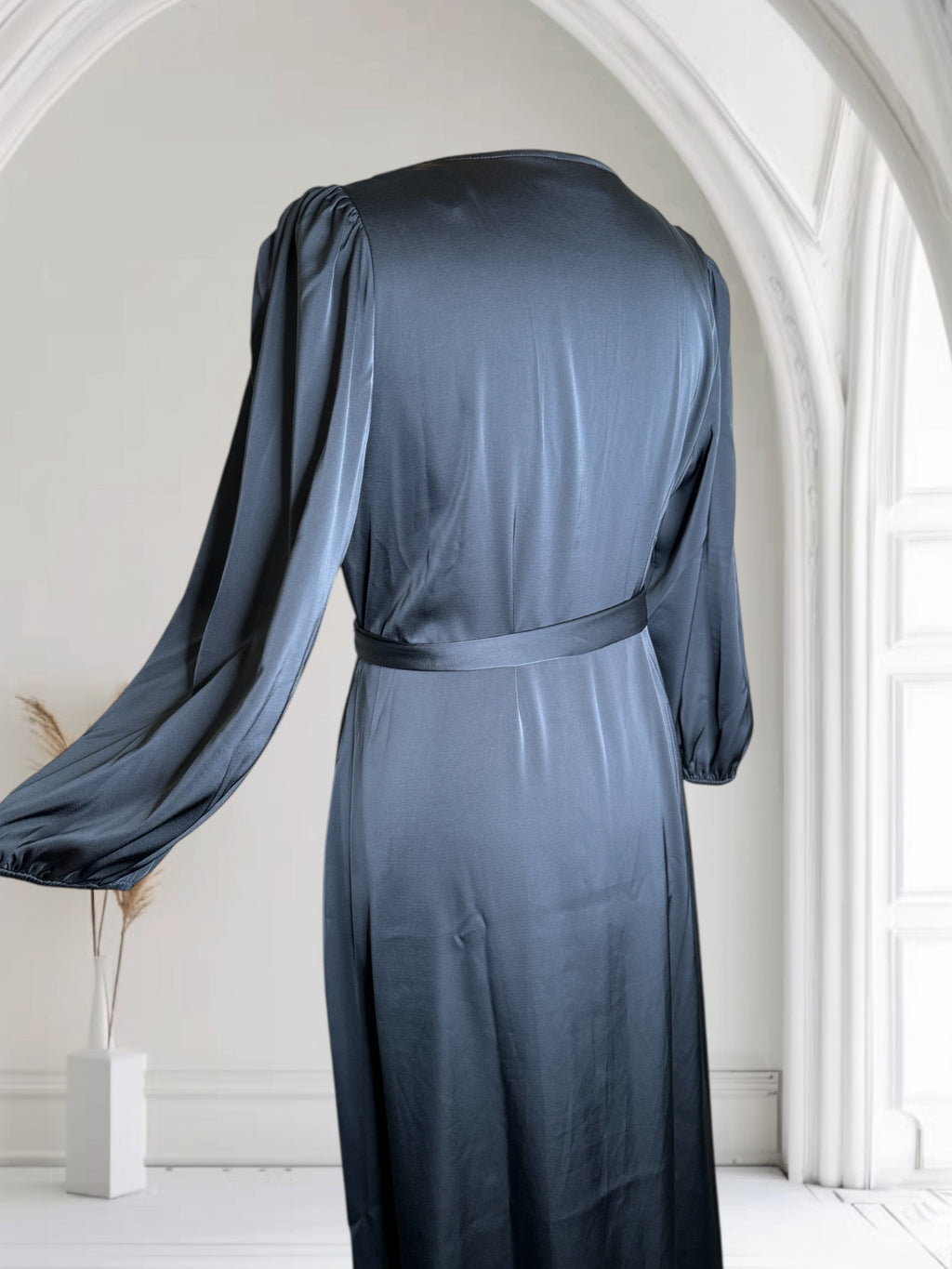 Robe long, Soie, Bleu Marine, Taille L