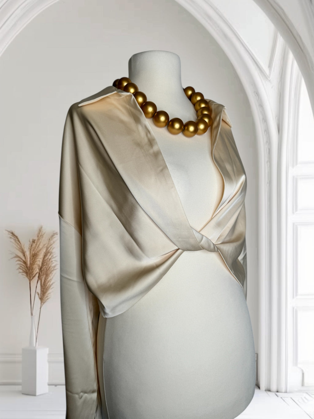 Chemise crème Soie courte, Taille L-XL, Made in France