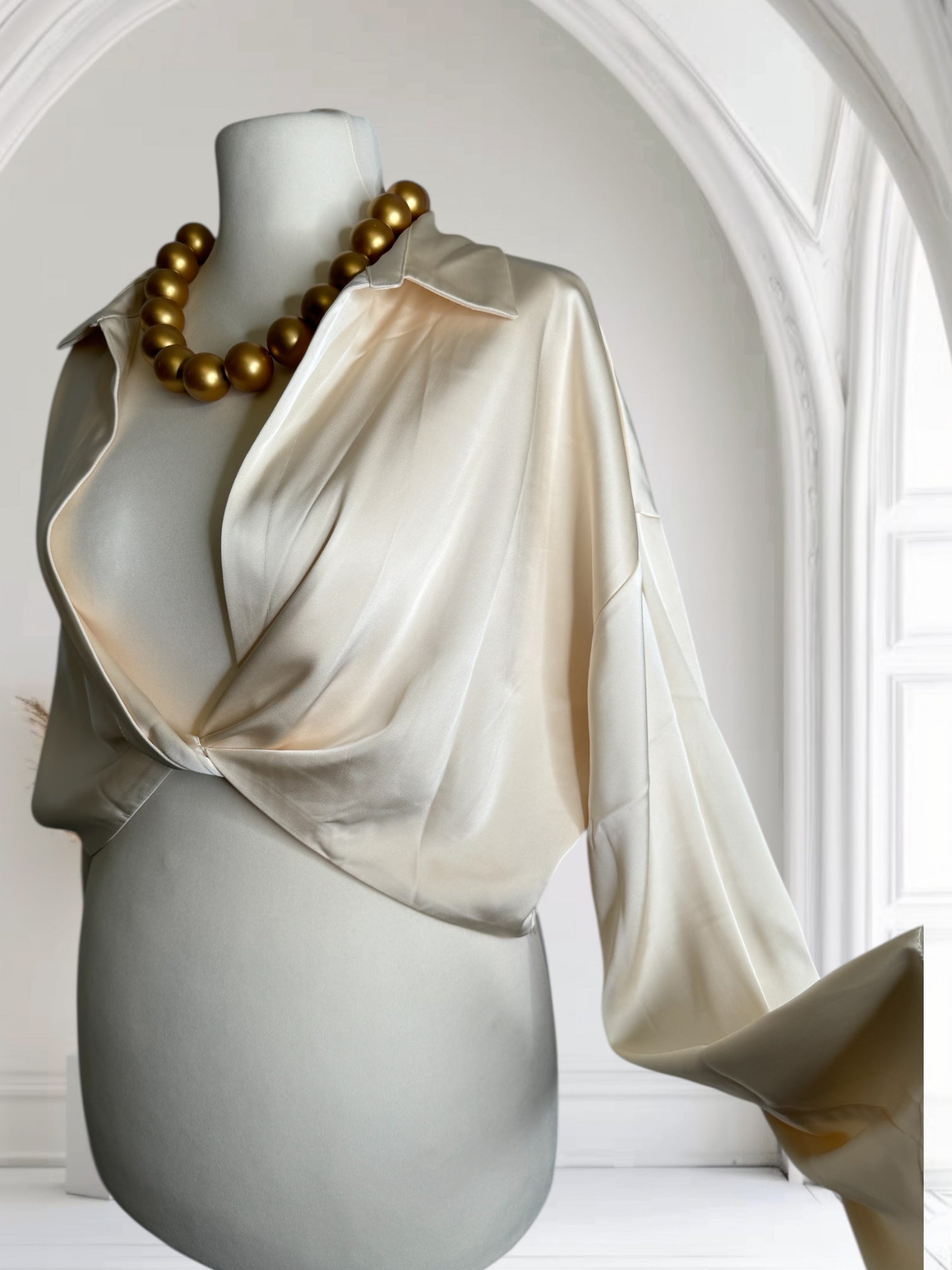 Chemise crème Soie courte, Taille L-XL, Made in France