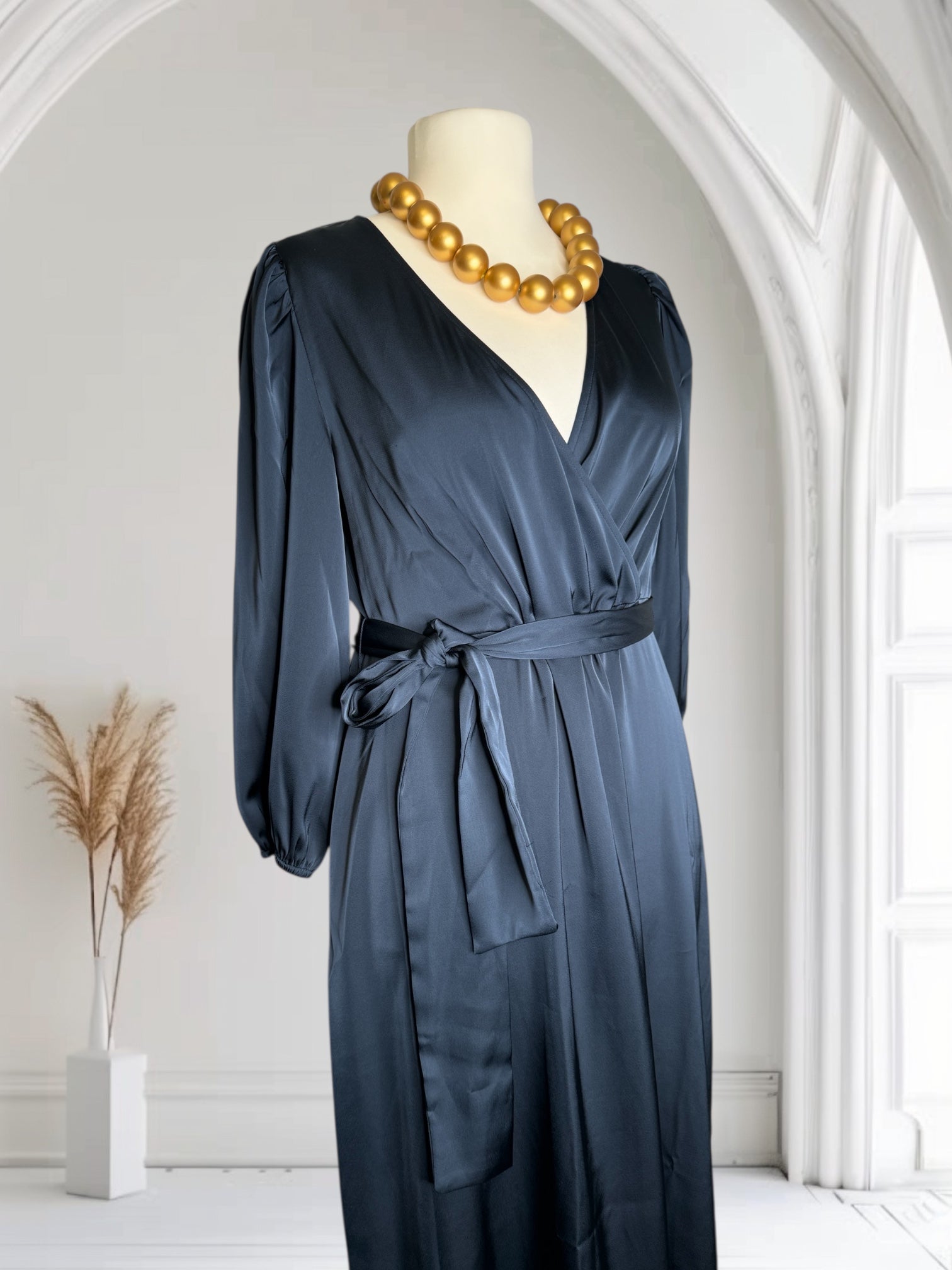 Robe long, Soie, Bleu Marine, Taille L