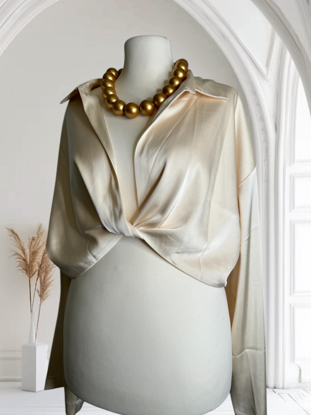 Chemise crème Soie courte, Taille L-XL, Made in France