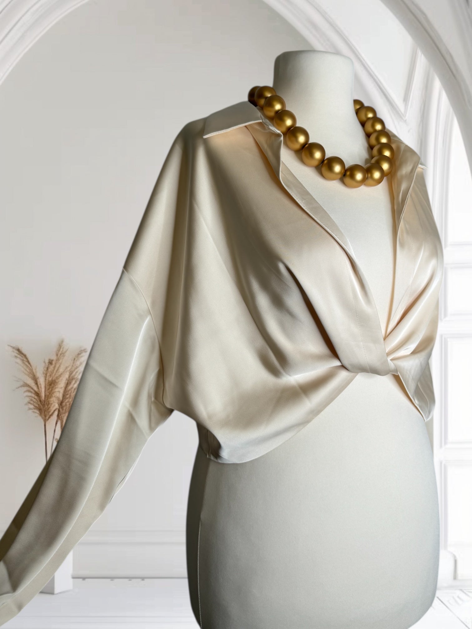 Chemise crème Soie courte, Taille L-XL, Made in France