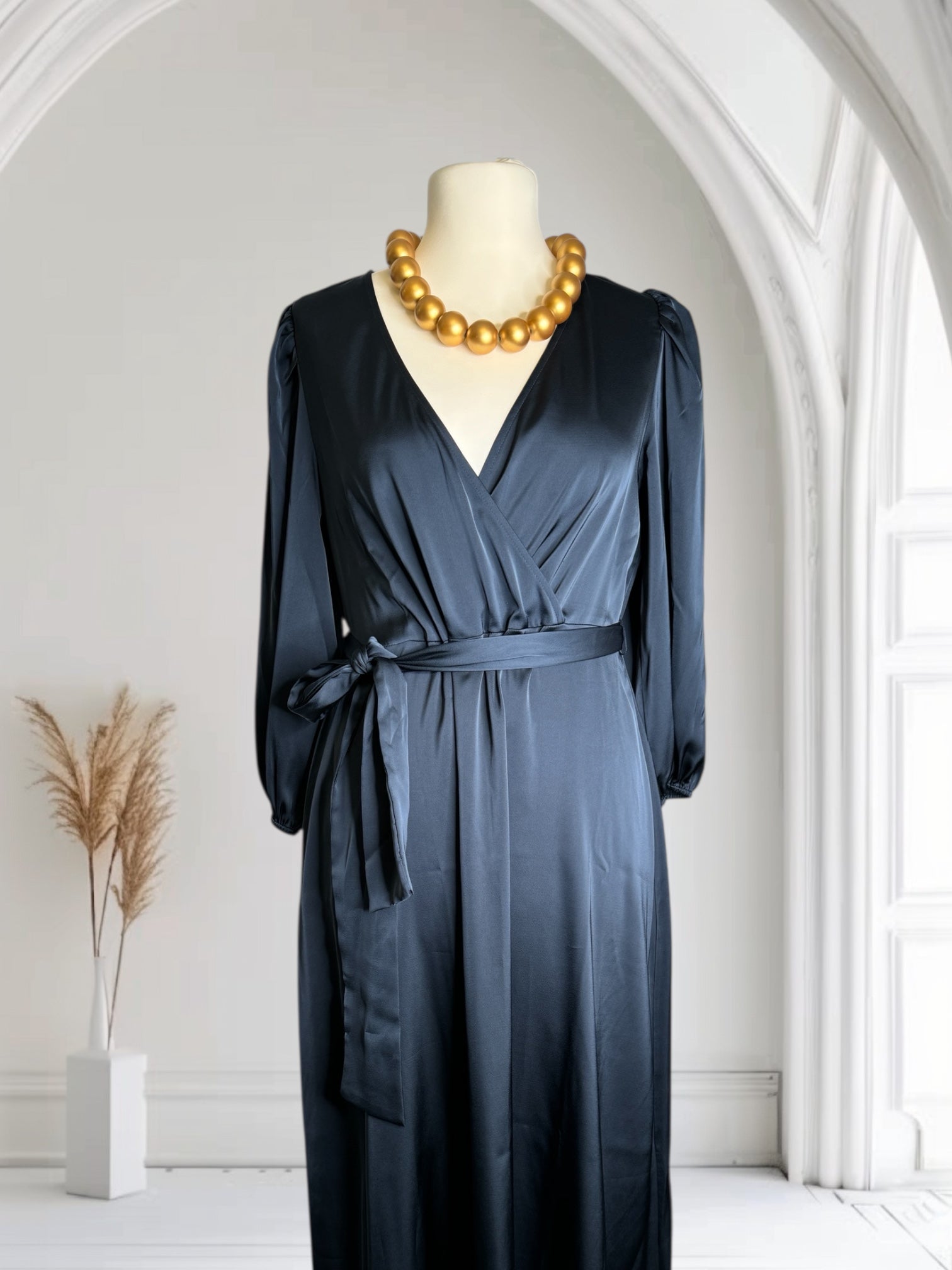 Robe long, Soie, Bleu Marine, Taille L