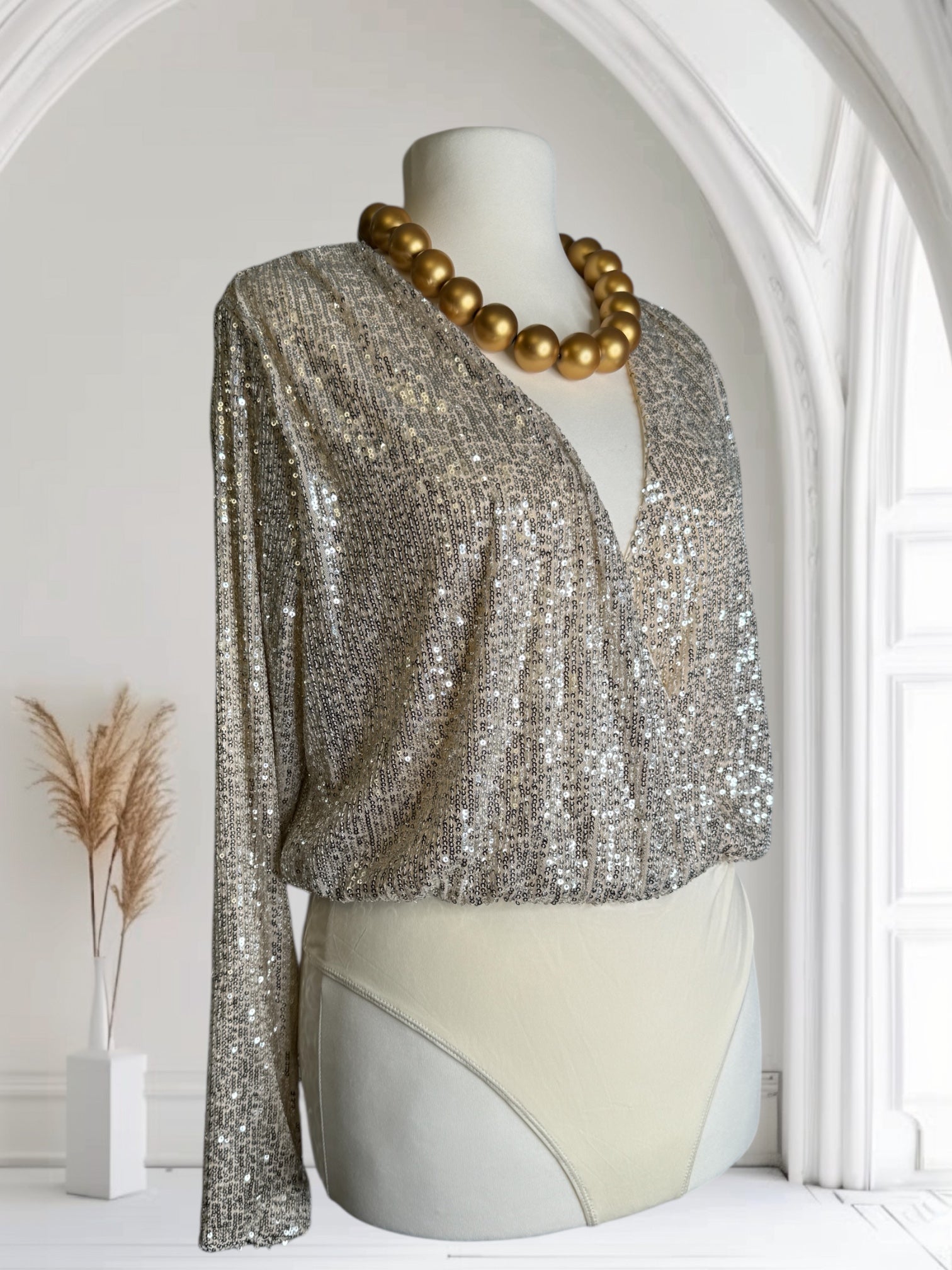 Body argente, avec paillettes, Taille L