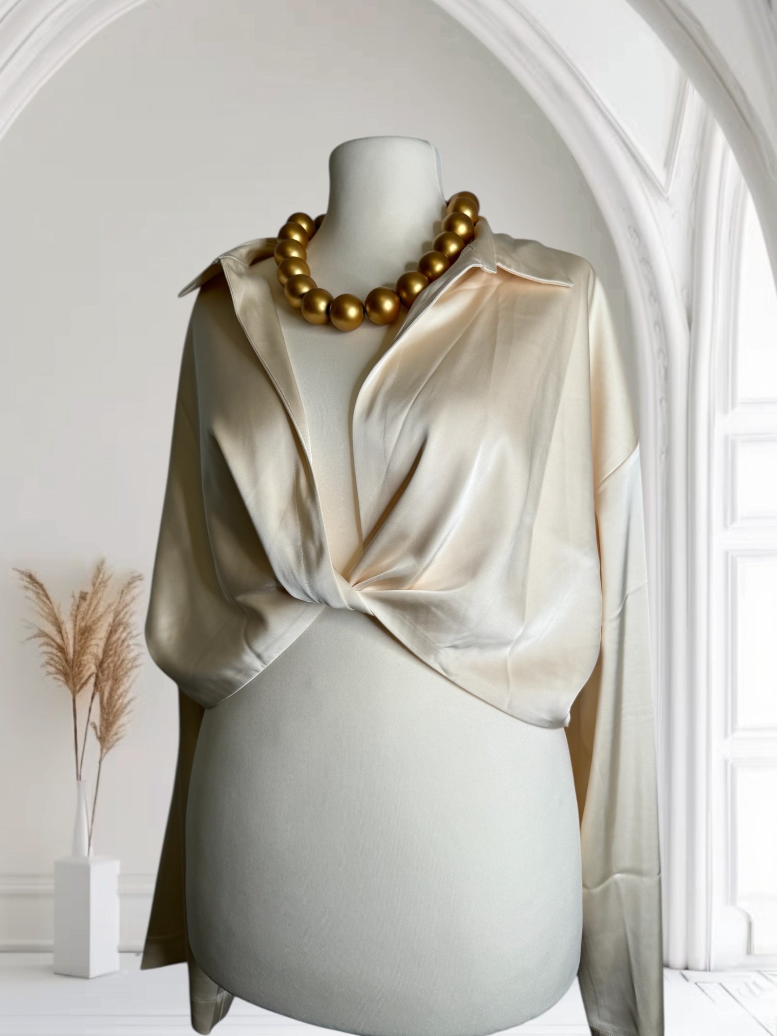 Chemise crème Soie courte, Taille L-XL, Made in France