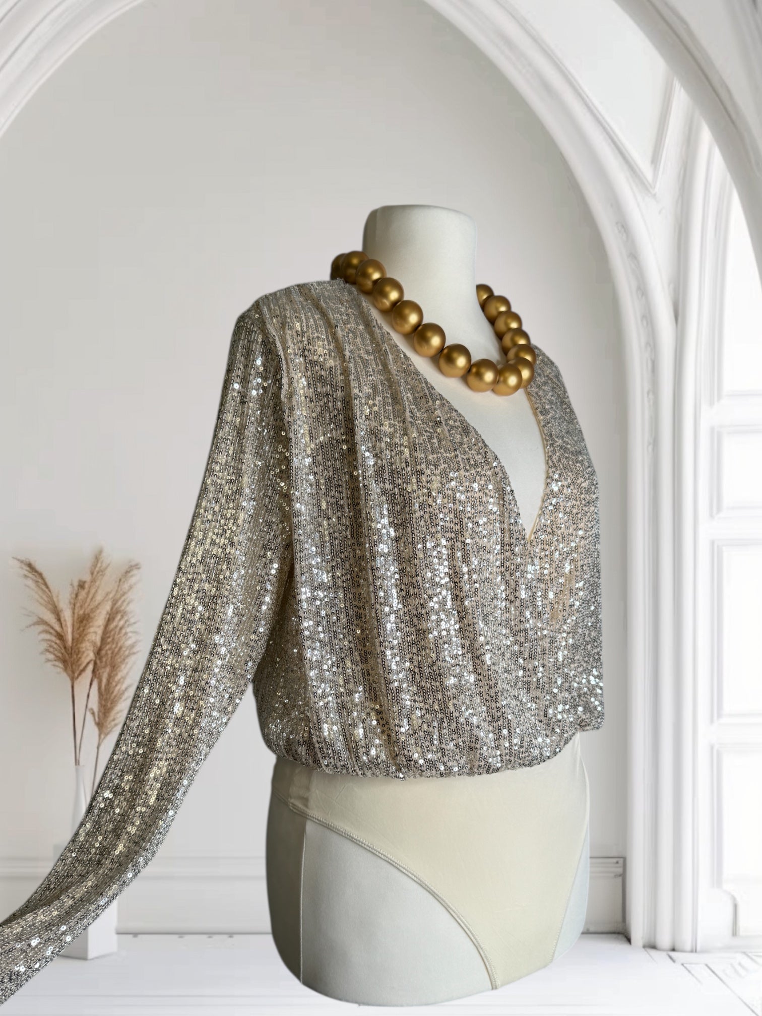 Body argente, avec paillettes, Taille L