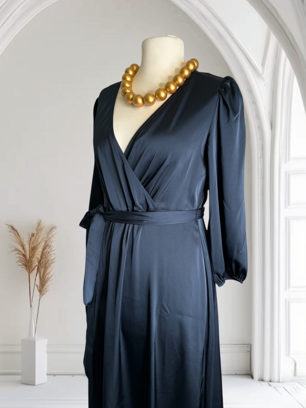 Robe long, Soie, Bleu Marine, Taille L