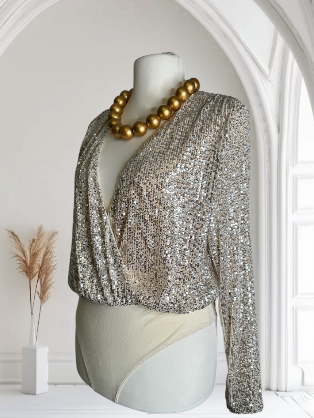 Body argente, avec paillettes, Taille L