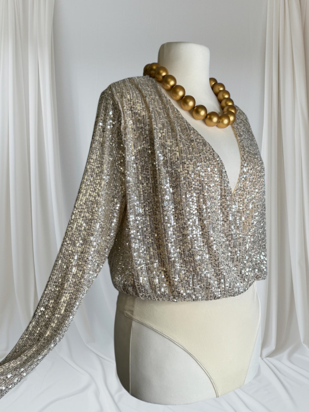 Body argente, avec paillettes, Taille L