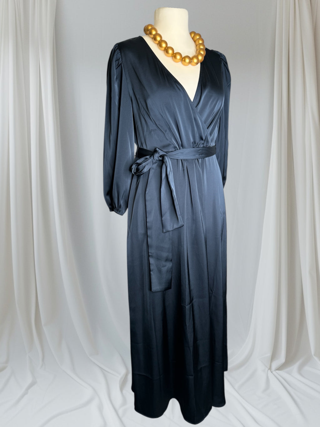 Robe long, Soie, Bleu Marine, Taille L
