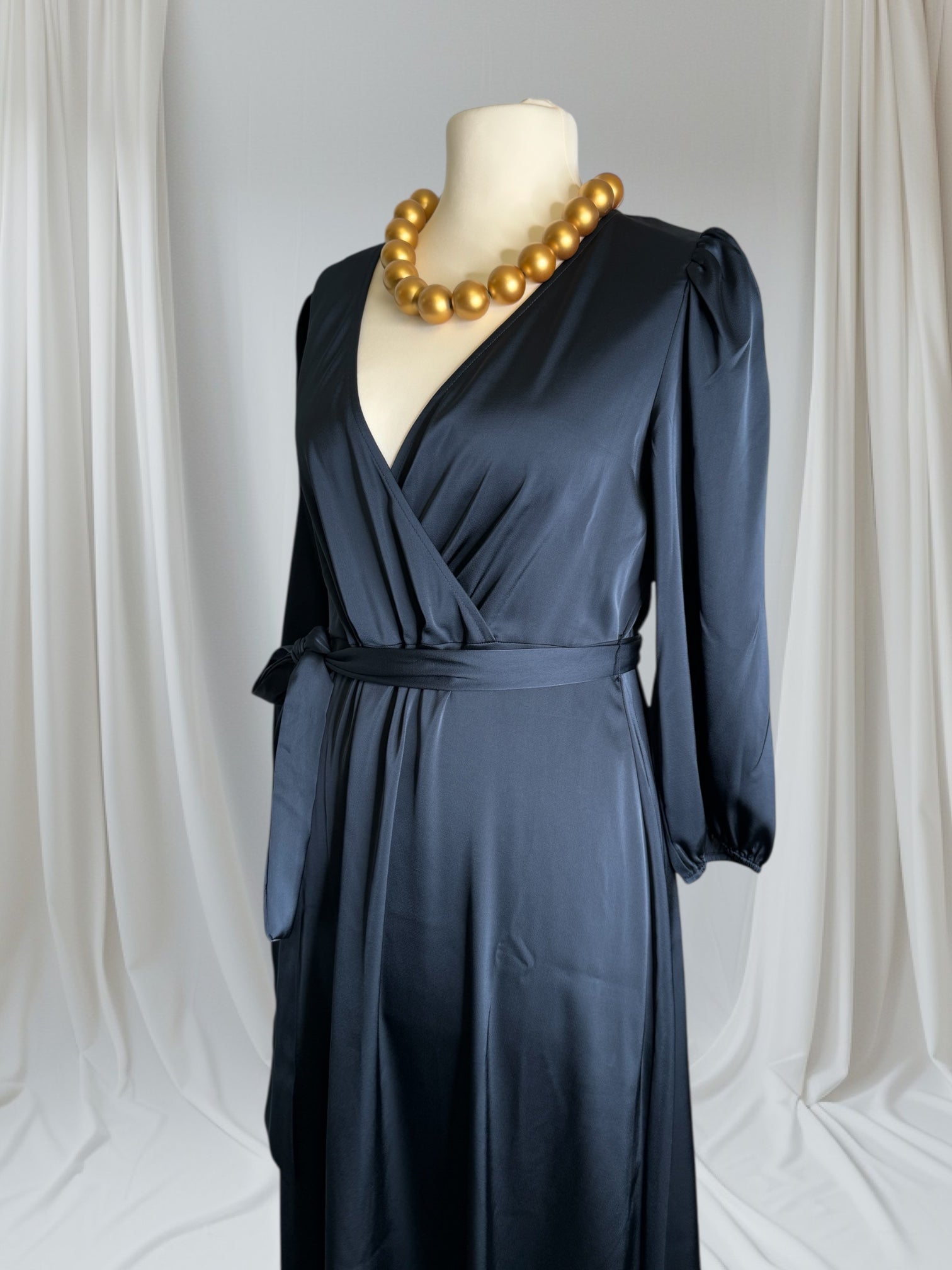 Robe long, Soie, Bleu Marine, Taille L