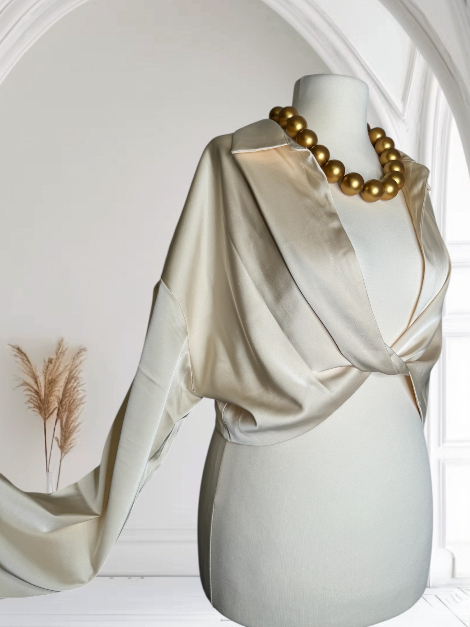 Chemise crème Soie courte, Taille L-XL, Made in France