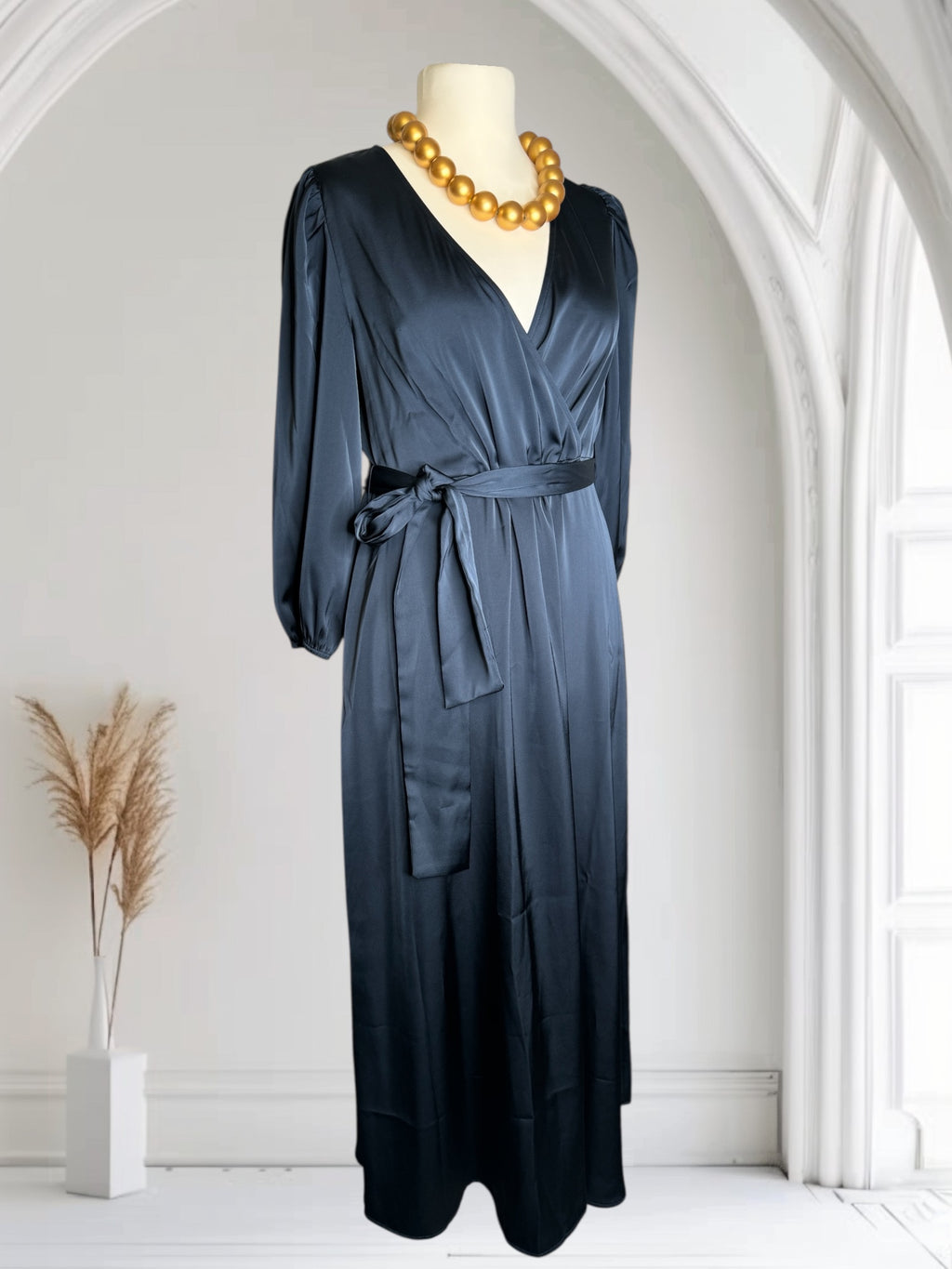 Robe long, Soie, Bleu Marine, Taille L